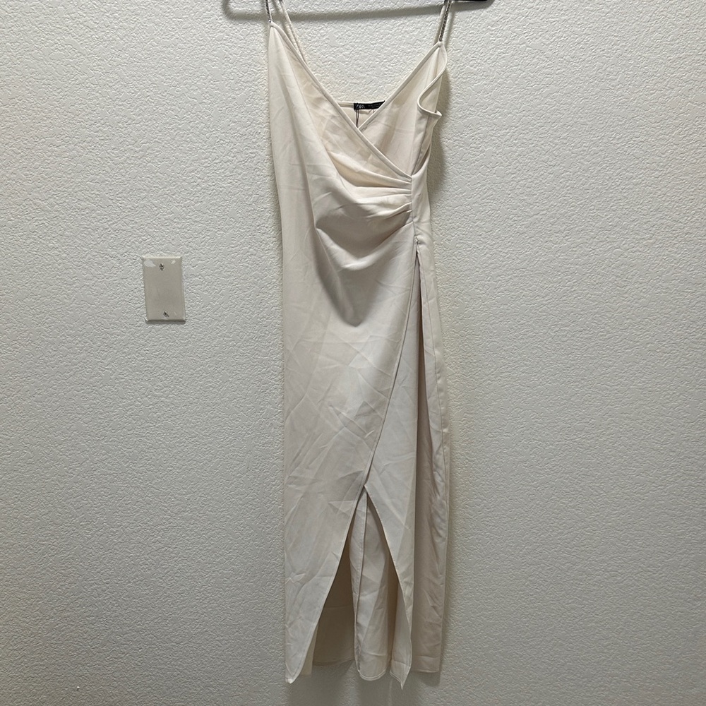 Zara Cream Slip Dress with Cowl Neck and Backless Design